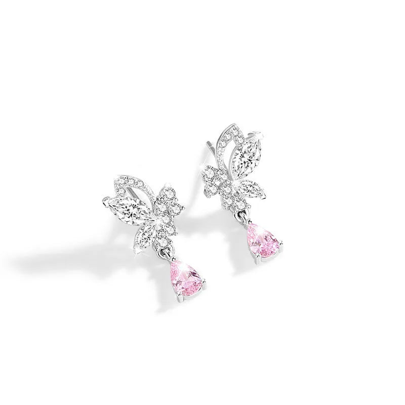 925 sterling silver butterfly stud earrings with crystal accents on wings for women