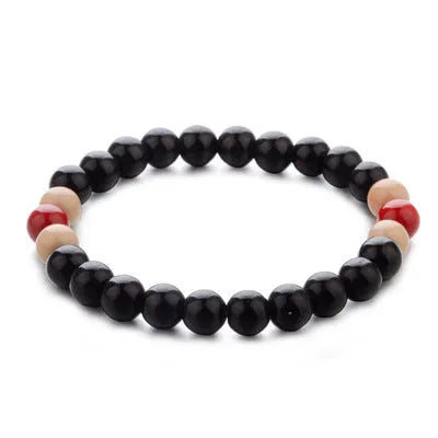 Ethnic style natural lava stone beaded bracelet for men and women, 18cm length.
