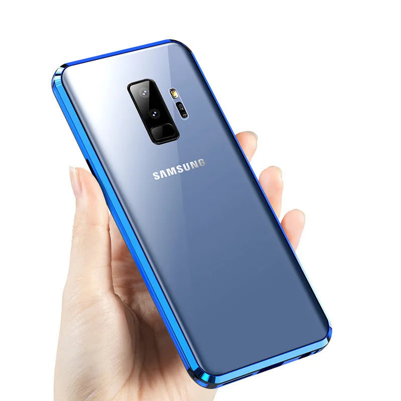Anti-peeping magnetic clamshell phone case for Samsung Galaxy in black, blue, gold, green, red or silver