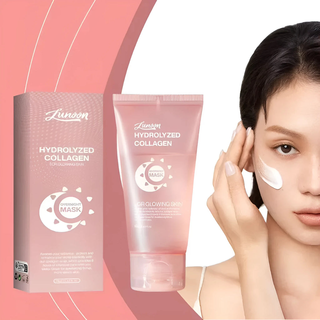 Collagen night mask bottle with application brush for even coverage on skin