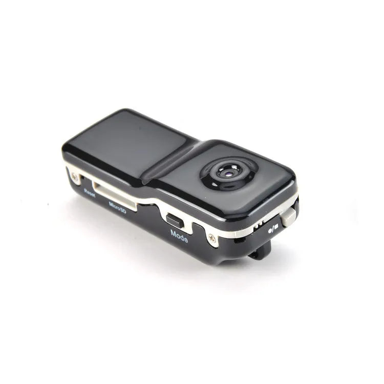Black mini USB card camera with 720x480 video, 1280x1024 images, DC 5V charging, and MINI 5pin USB interface