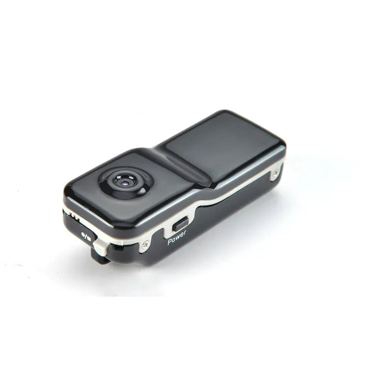 Black mini USB card camera with 720x480 video, 1280x1024 images, DC 5V charging, and MINI 5pin USB interface