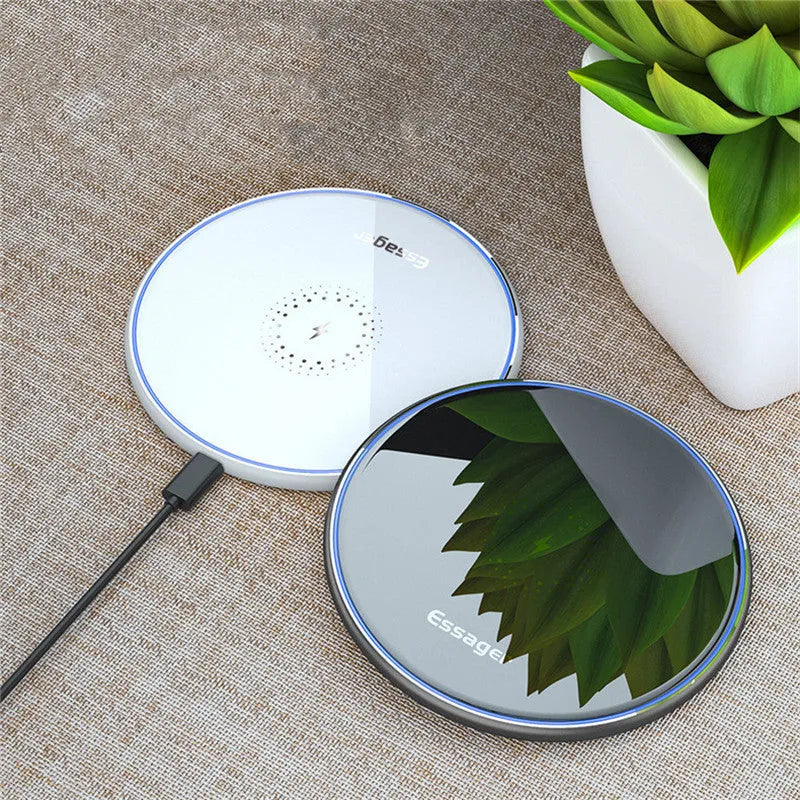 Black and white 15W aluminum alloy wireless charger with LED indicator and anti-slip surface for Qi devices