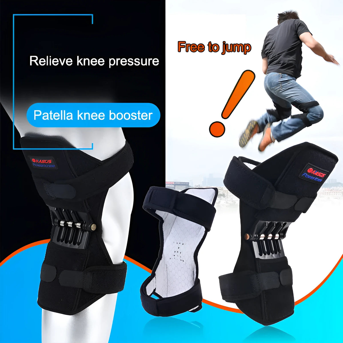 Adjustable knee brace with spring booster mechanism for mountaineering and sports activities