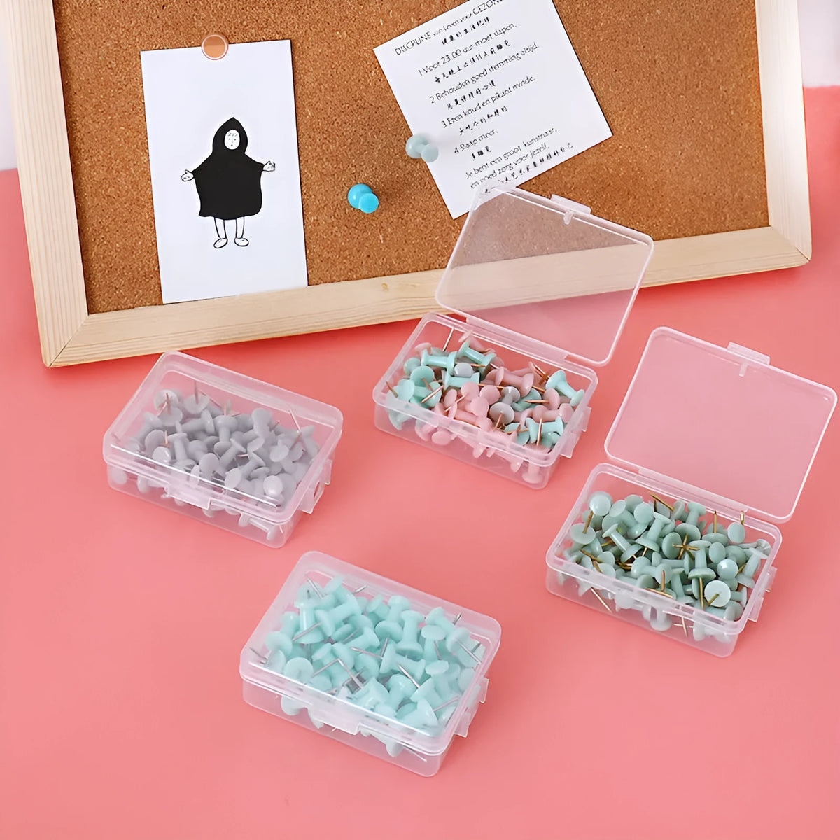Morandi colour push pins with five-pointed star button design in green, grey, and pink