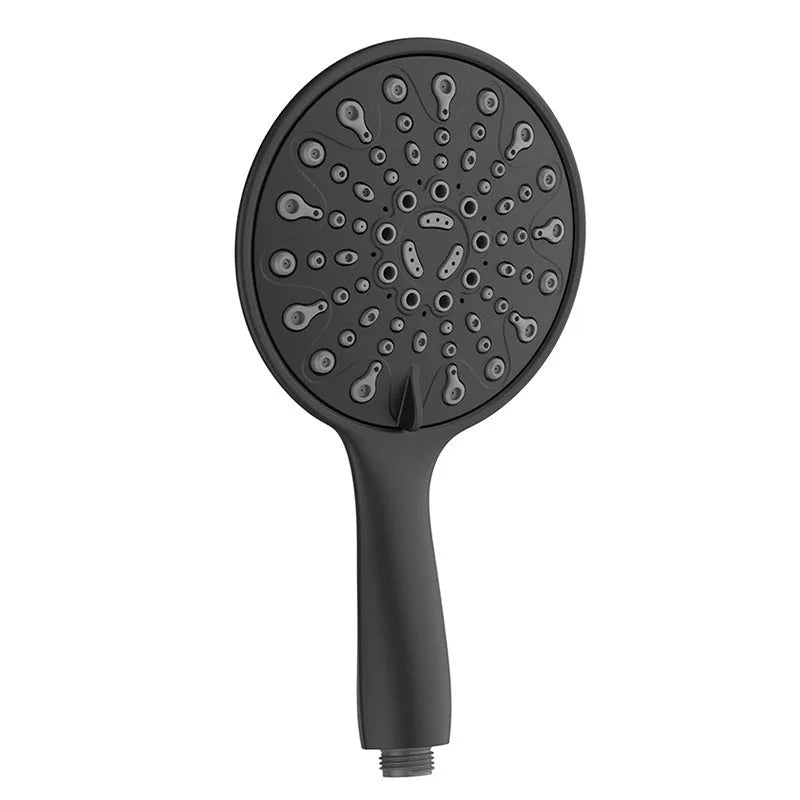 Six-function handheld shower head with electroplated metallic finish