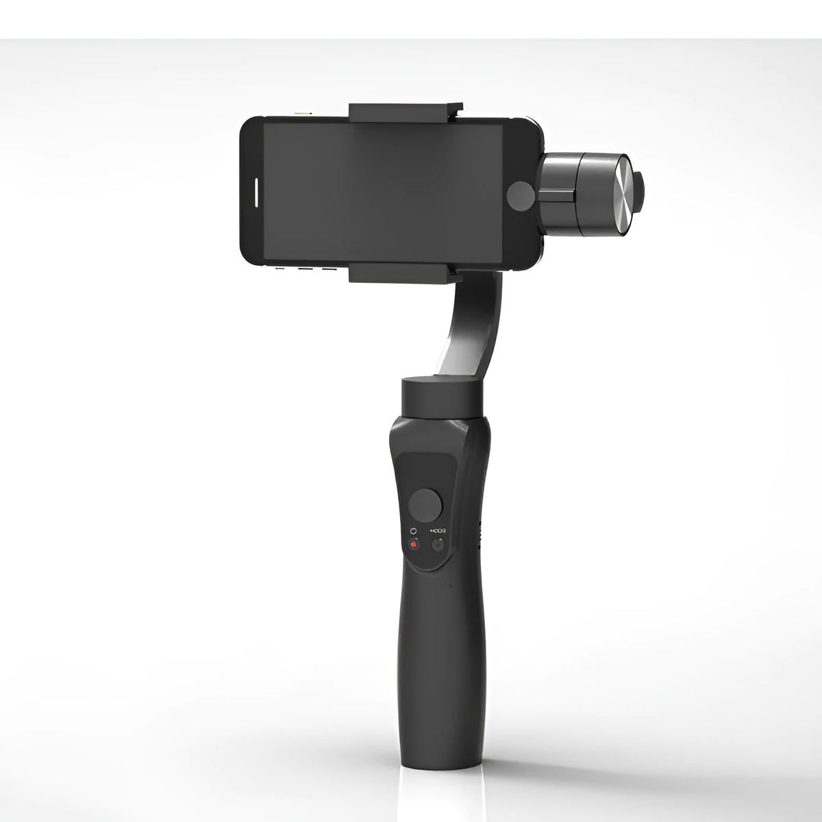 Black 3-axis handheld smartphone gimbal stabilizer on a table
