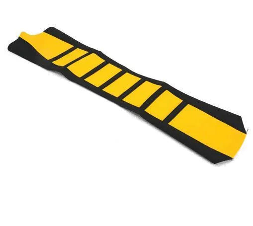 Universal anti-slip motorcycle seat cushion in PUC artificial leather, shown in yellow, orange, green, red and blue