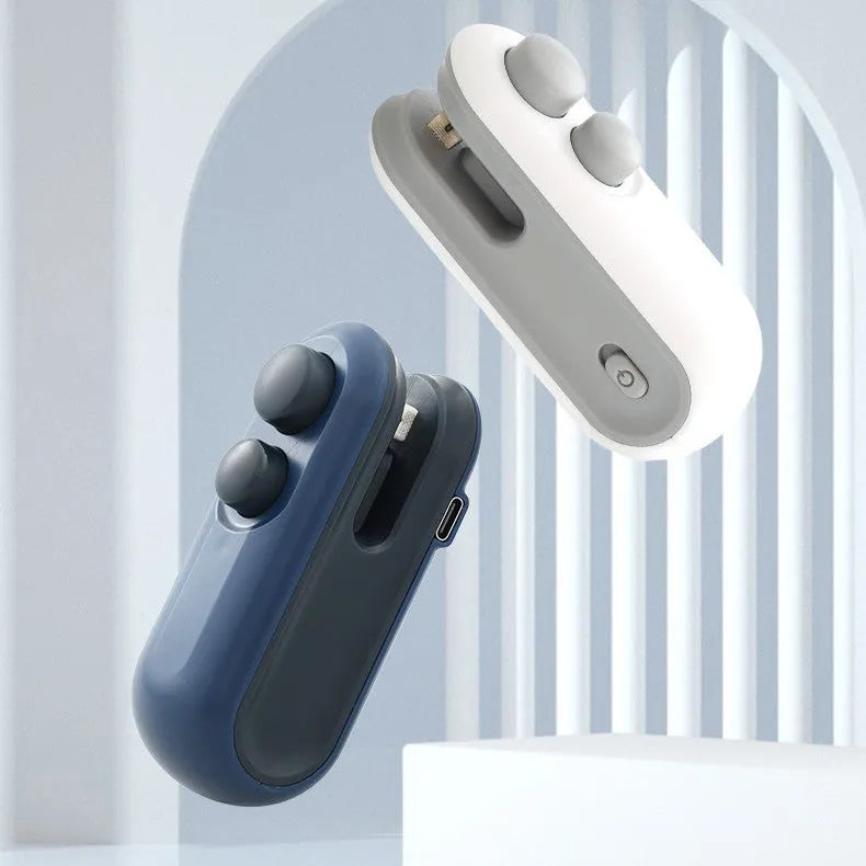 Handheld white heat sealer for sealing chip bags with USB Type-C charging port