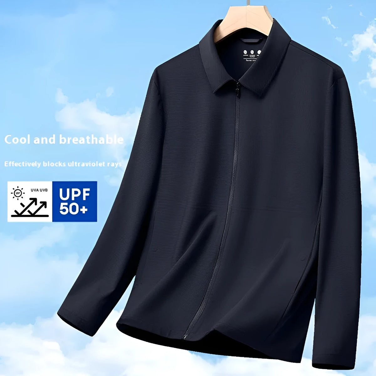 Men's navy blue business shirt with summer lapel, polyamide and spandex fabric, professional office wear