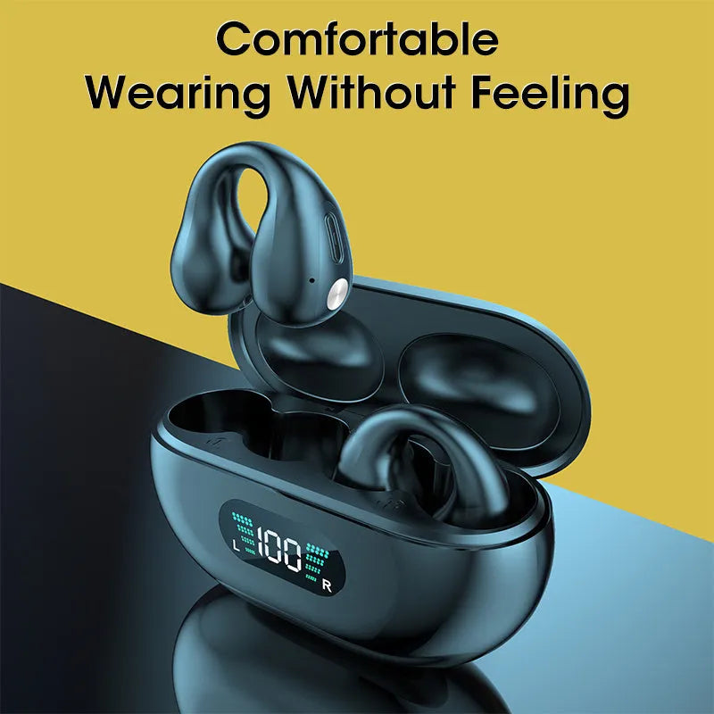 Bone conduction Bluetooth headset clip in black, white or khaki with ear clip design