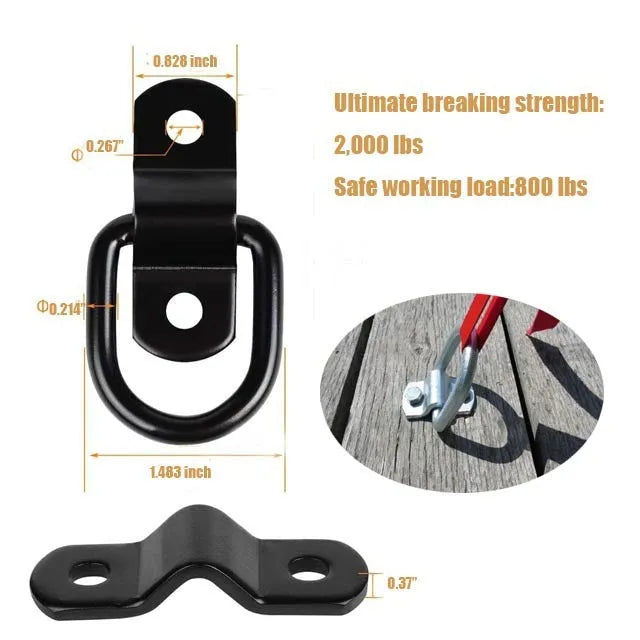 Black galvanised carbon steel floor hook for truck load securing