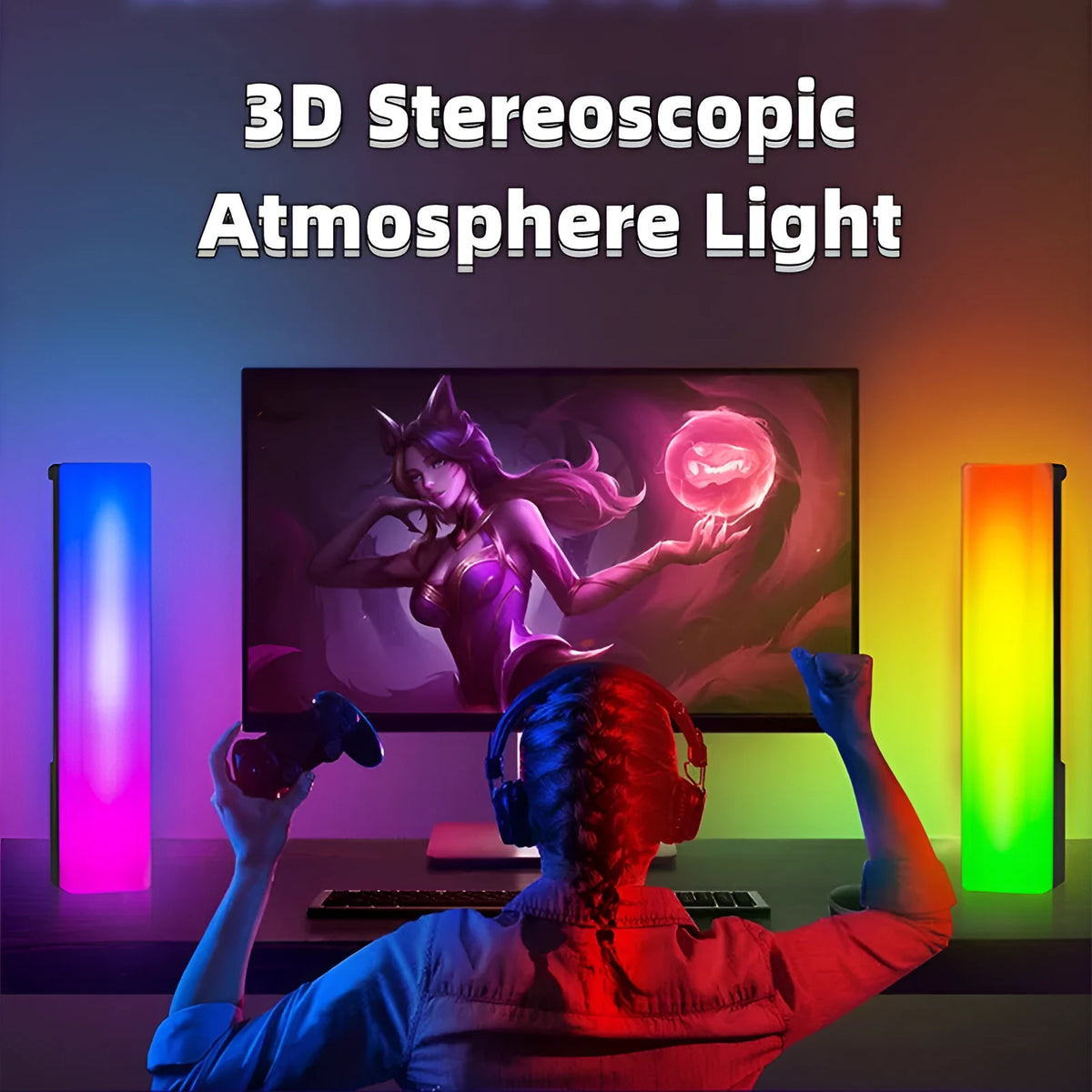 3D RGB LED ambiance lamp with music rhythm lighting on tabletop