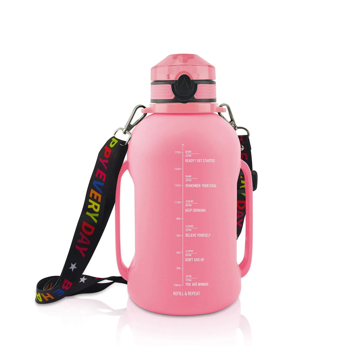 Collapsible silicone water bottle 2000ml in black, turquoise, or pink with leak-proof twist cap