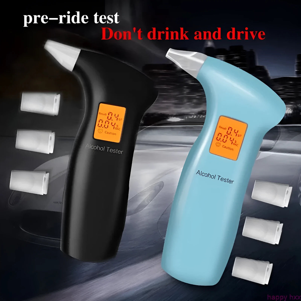 Portable orange light breath alcohol tester with digital display and replaceable mouthpieces