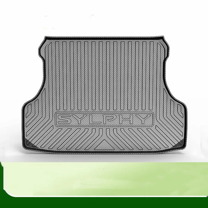 Black TPE car boot liner pad with carbon fibre texture pattern for vehicle floor protection