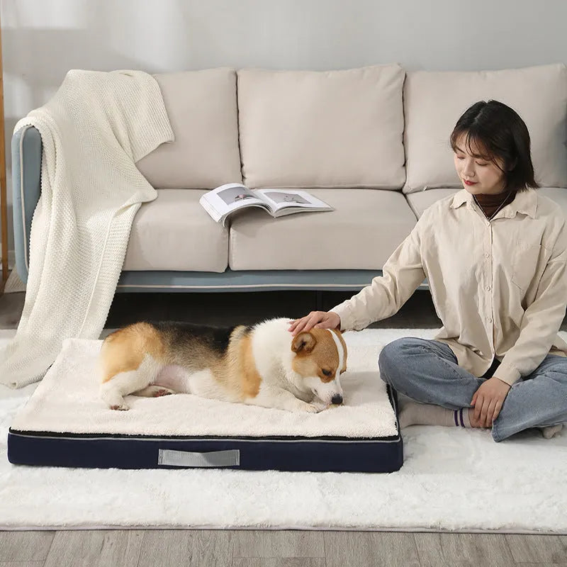 Removable washable memory sponge dog mat in khaki colour with thick 10cm cushion
