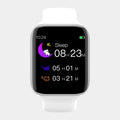 Black smart bracelet with zinc alloy body and silicone strap on a wrist, displaying a blood pressure reading on its screen.