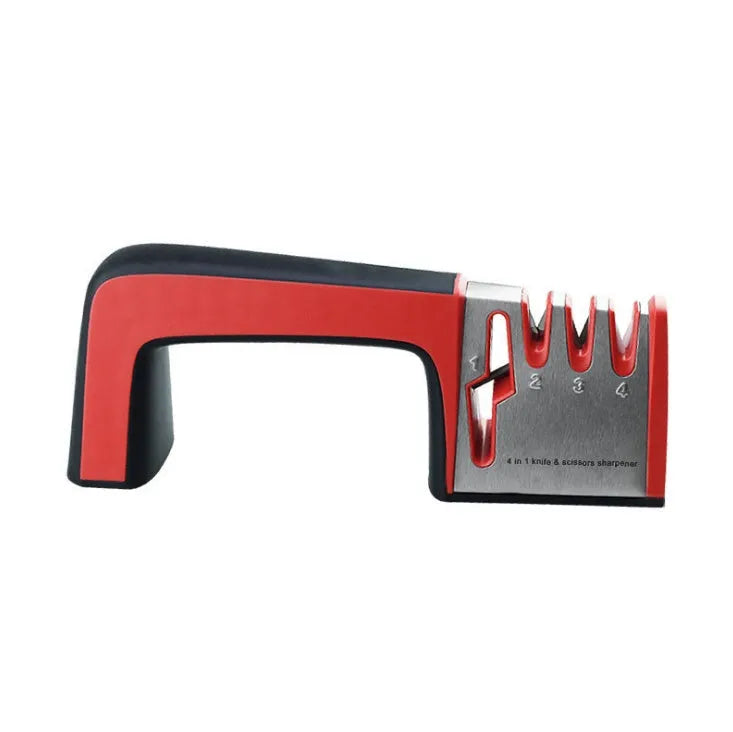 4-in-1 kitchen knife sharpener with TPR and ABS handle, 238 x 50 x 67mm, black or cyan colour options