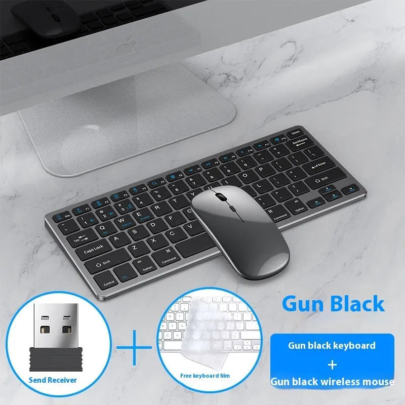 Ultra-thin wireless keyboard and mouse suit in black, gun colour, or silver with rechargeable battery