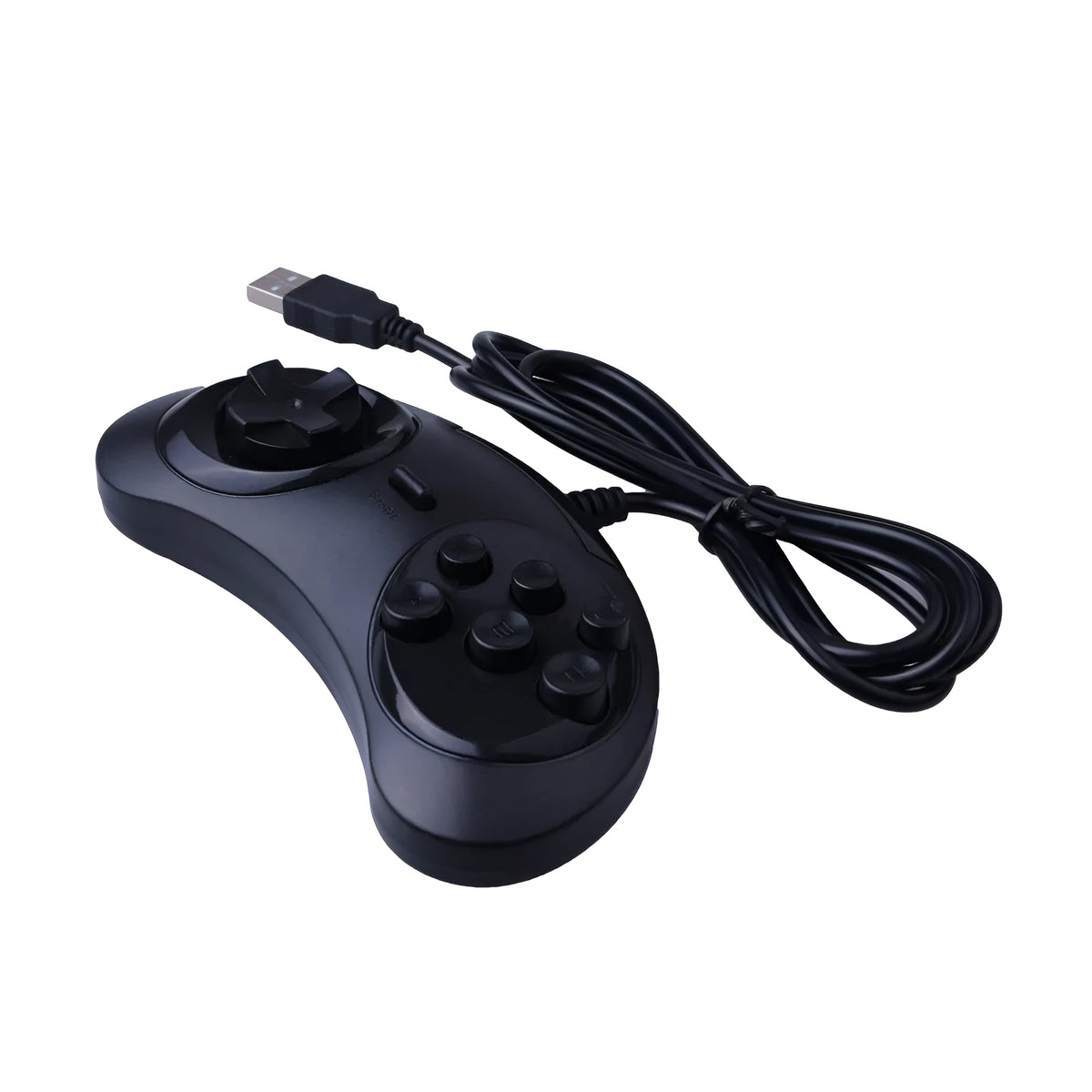 Black Sega-style USB gaming controller with 1.8 metre cable for Windows PC