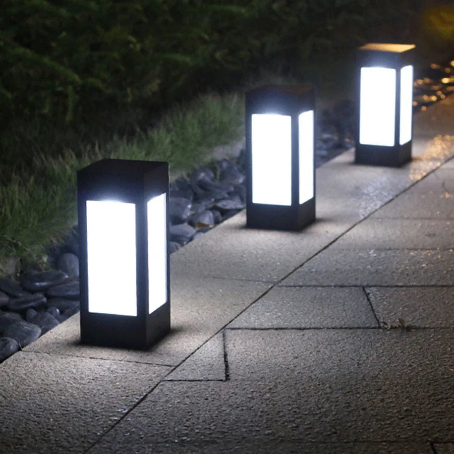 Solar garden lights in outdoor setting with decorative styles and LED illumination
