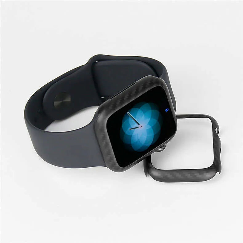 Ultra-thin bright black half wrap leather case on a 44mm Apple Watch Series 4