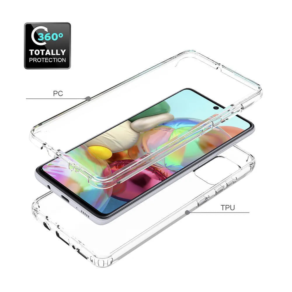Transparent anti-drop Samsung phone case, PC and TPU two-in-one 360 back cover, clear solid colour design