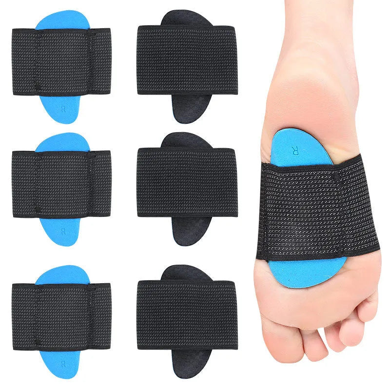 Blue elastic bandage arch support foot pads for adults and children on a white background