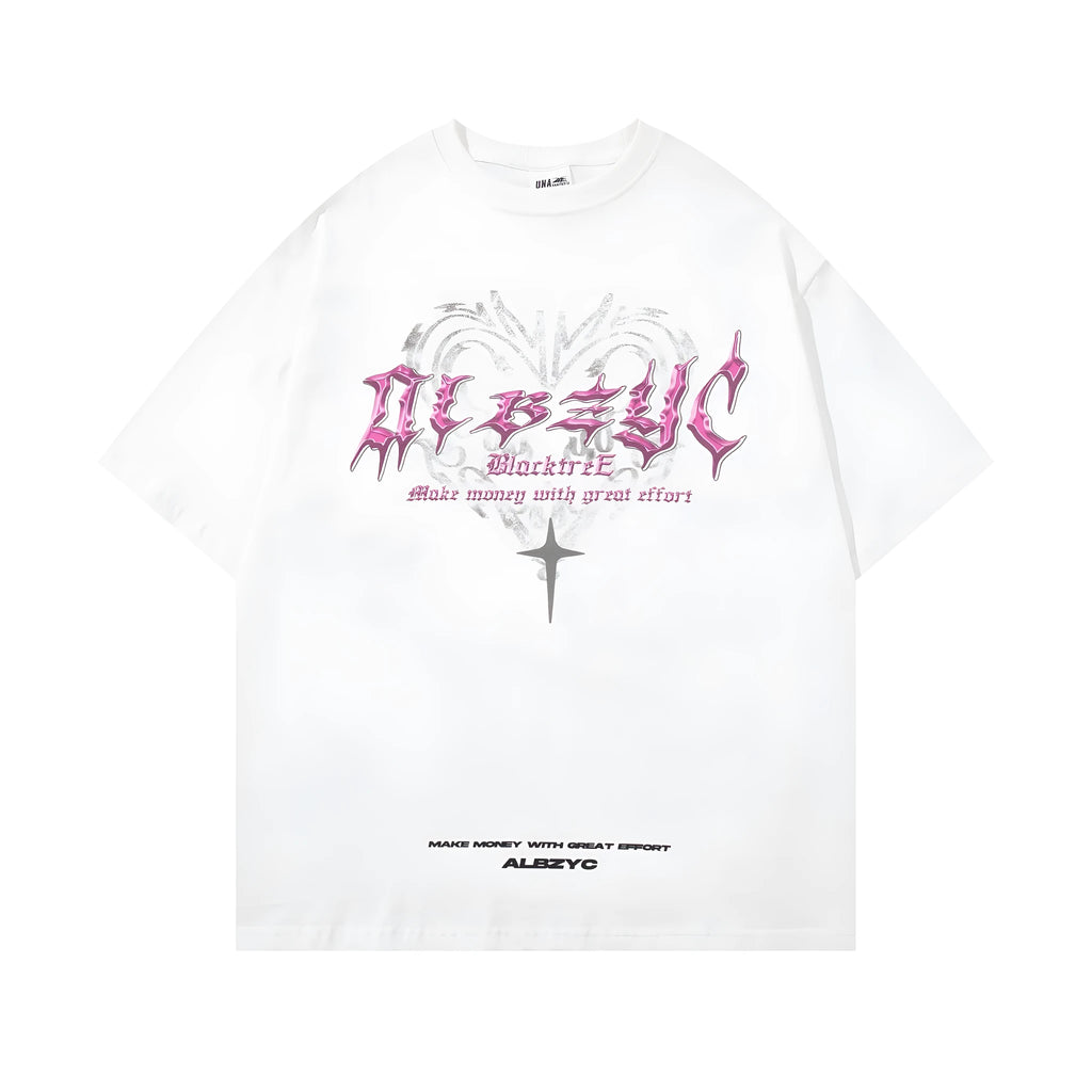 Men's printed retro design cotton t-shirt in loose fit with short sleeves
