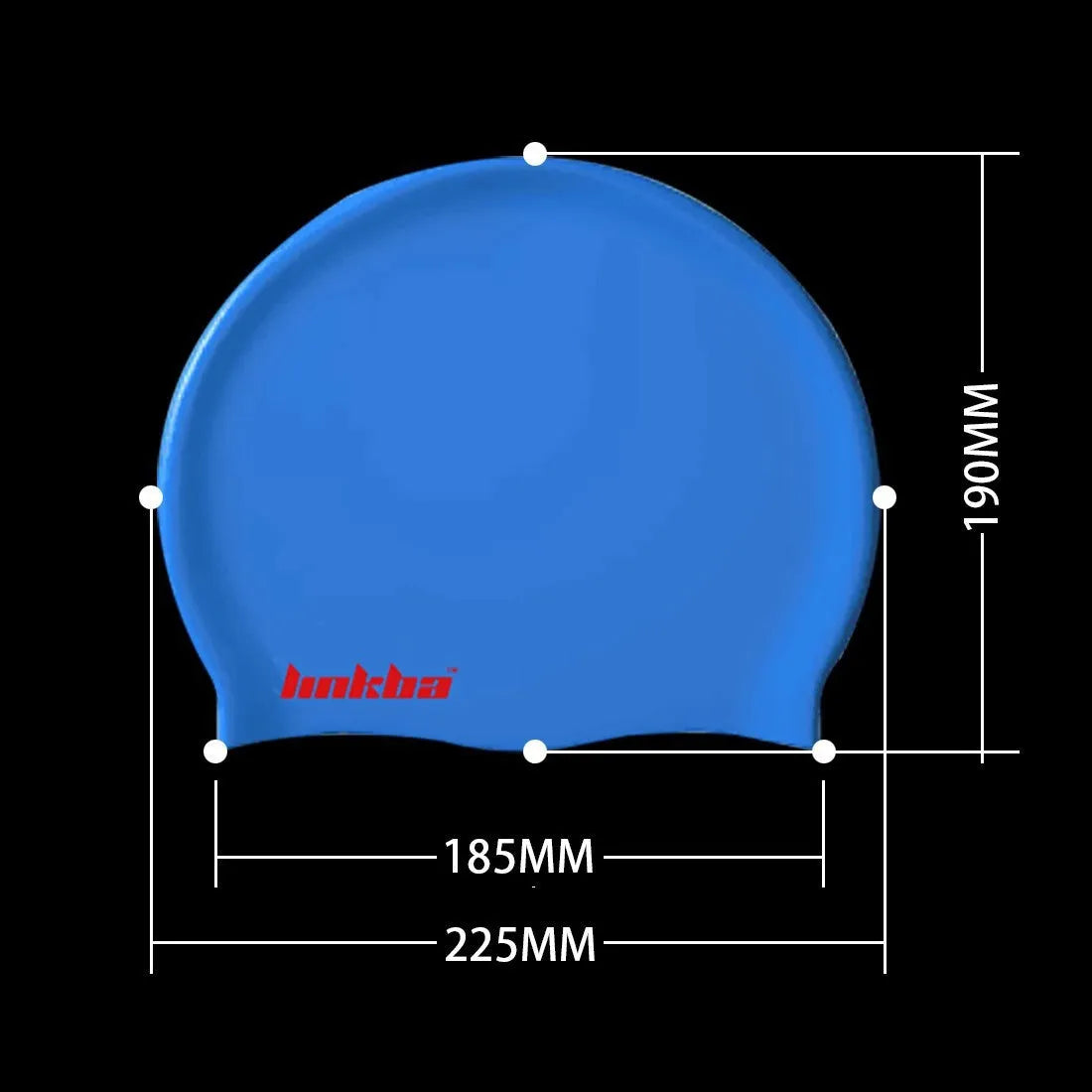 Silicone swimming cap with earmuffs in one of five colours: black, white, yellow, blue, or grey.