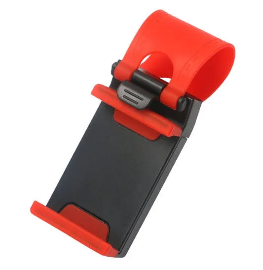 Black and red universal car steering wheel clip mount holder for mobile phones and GPS.