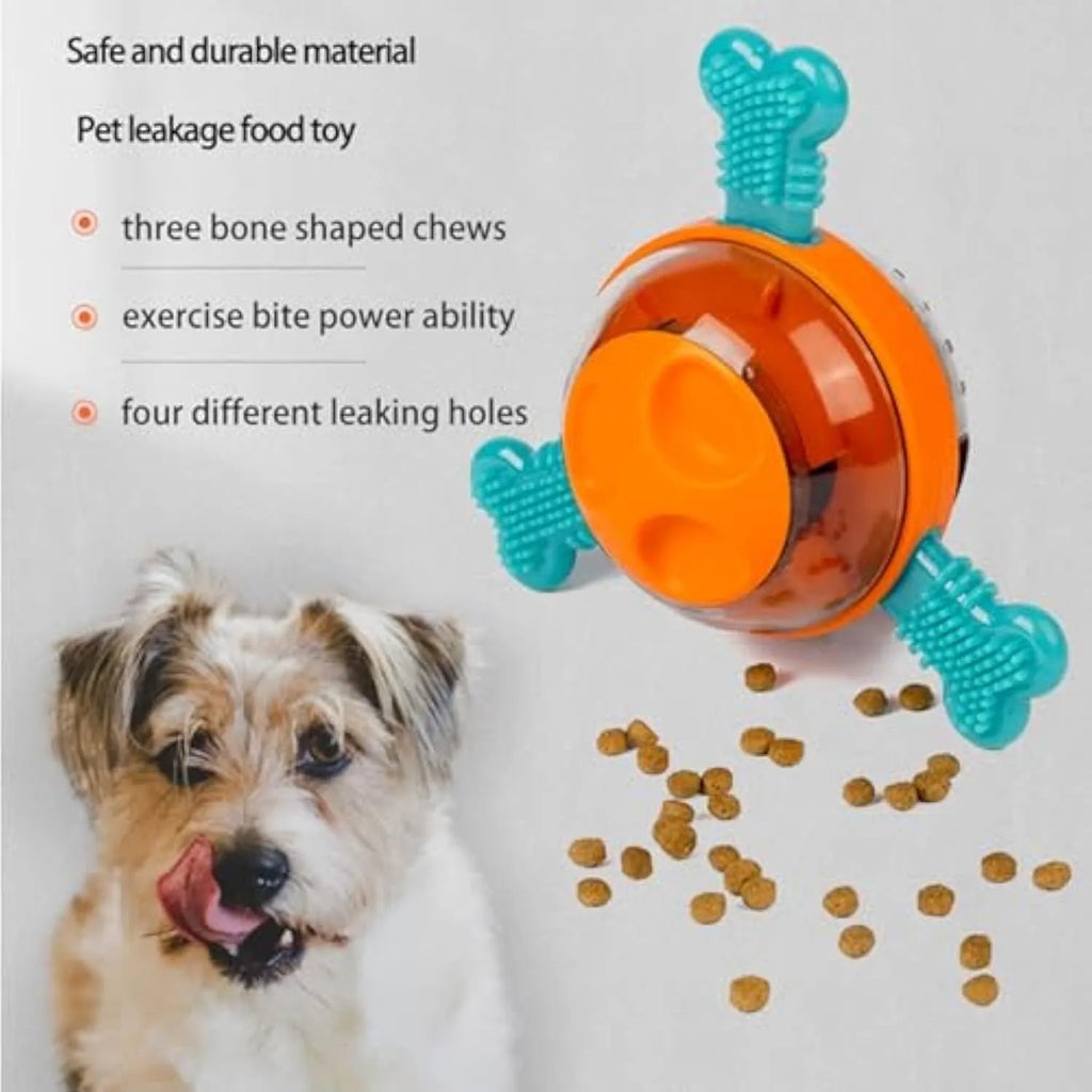 Blue rubber dog chew toy with slow treat dispenser and puzzle elements for small medium breeds