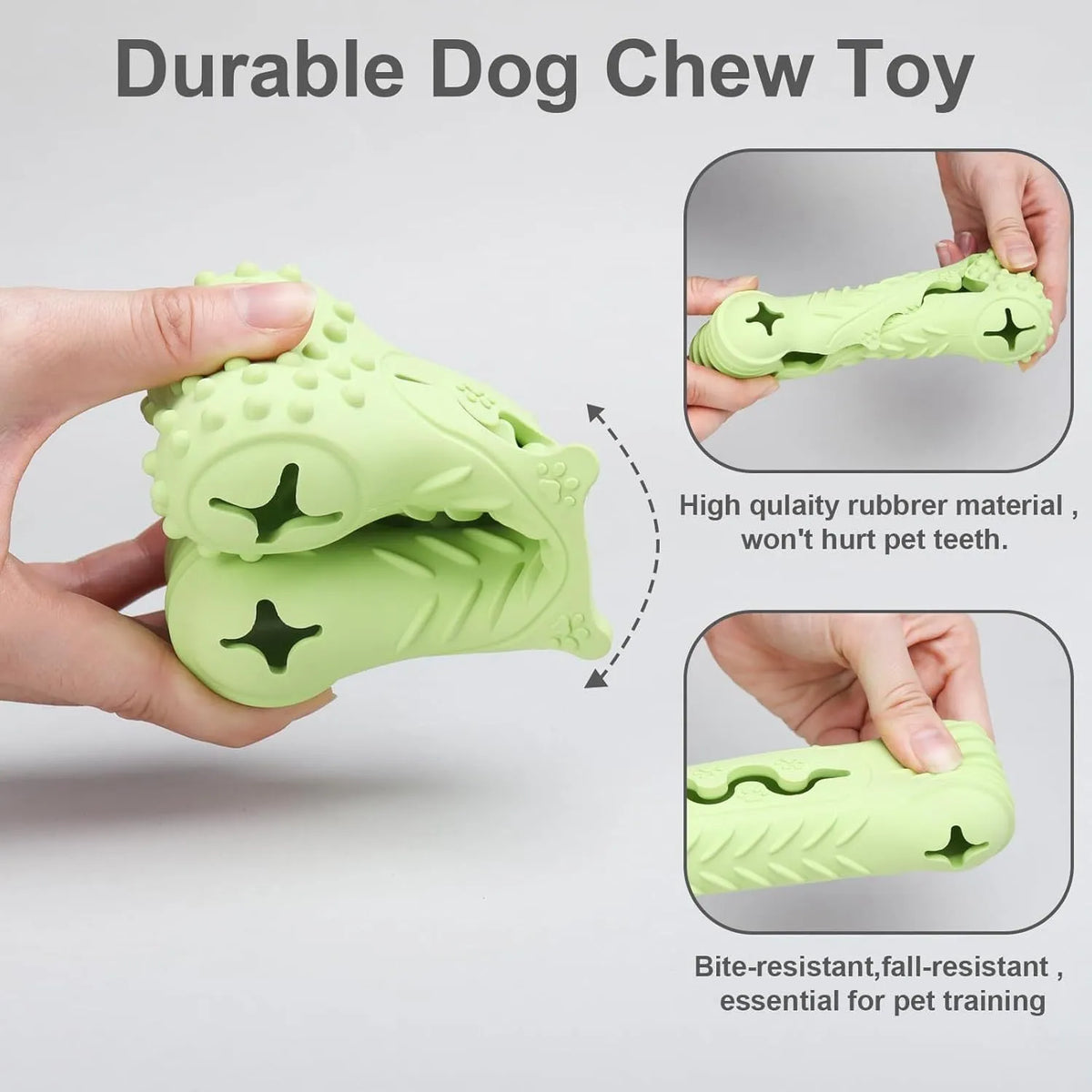 Blue bone-shaped natural rubber dog chew toy on a white background