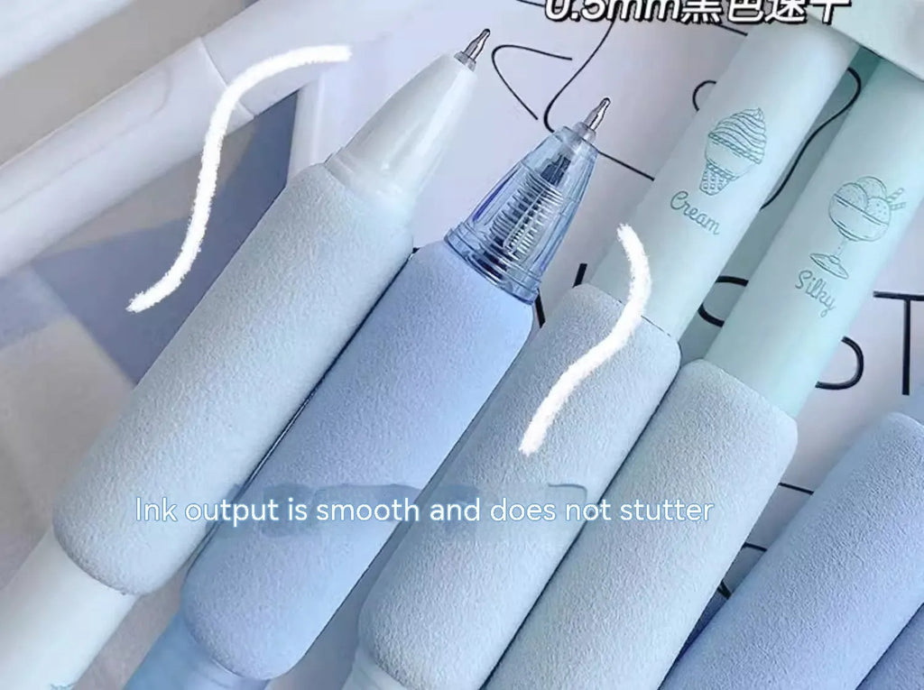Four double-headed fluorescent pens with 0.5mm tips in cheese mint and sea salt ice cup colours for calligraphy practice