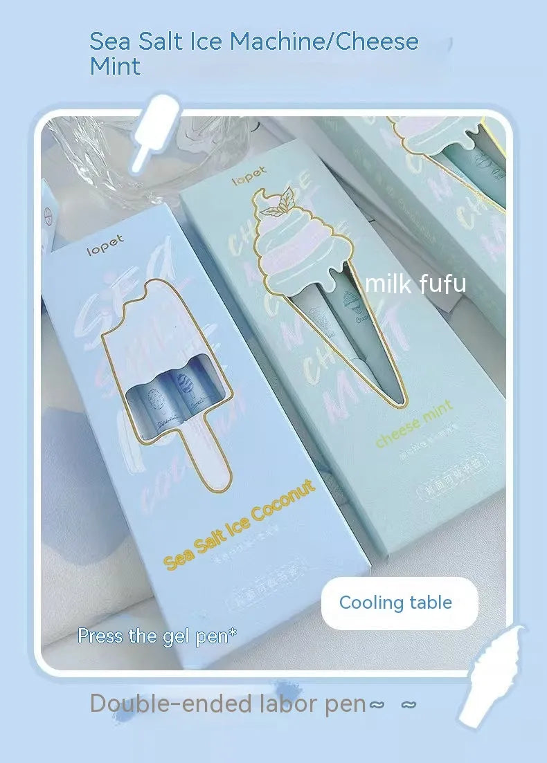 Four double-headed fluorescent pens with 0.5mm tips in cheese mint and sea salt ice cup colours for calligraphy practice