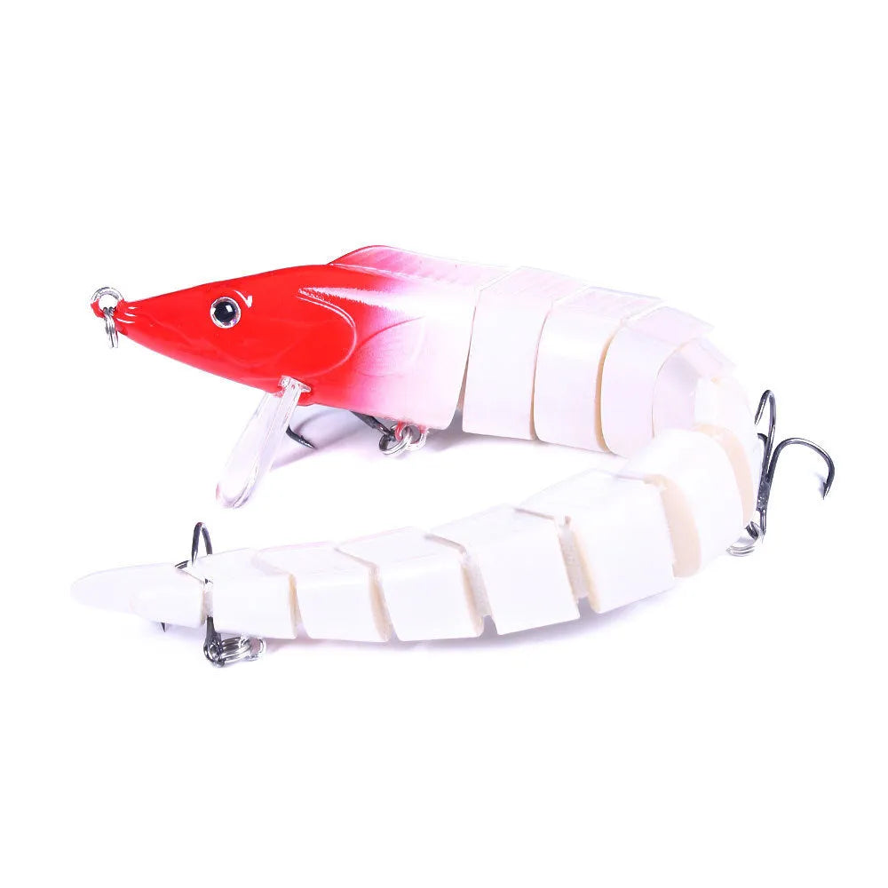 23cm articulated hard fishing lure with multi-section jointed body and #2 treble hooks