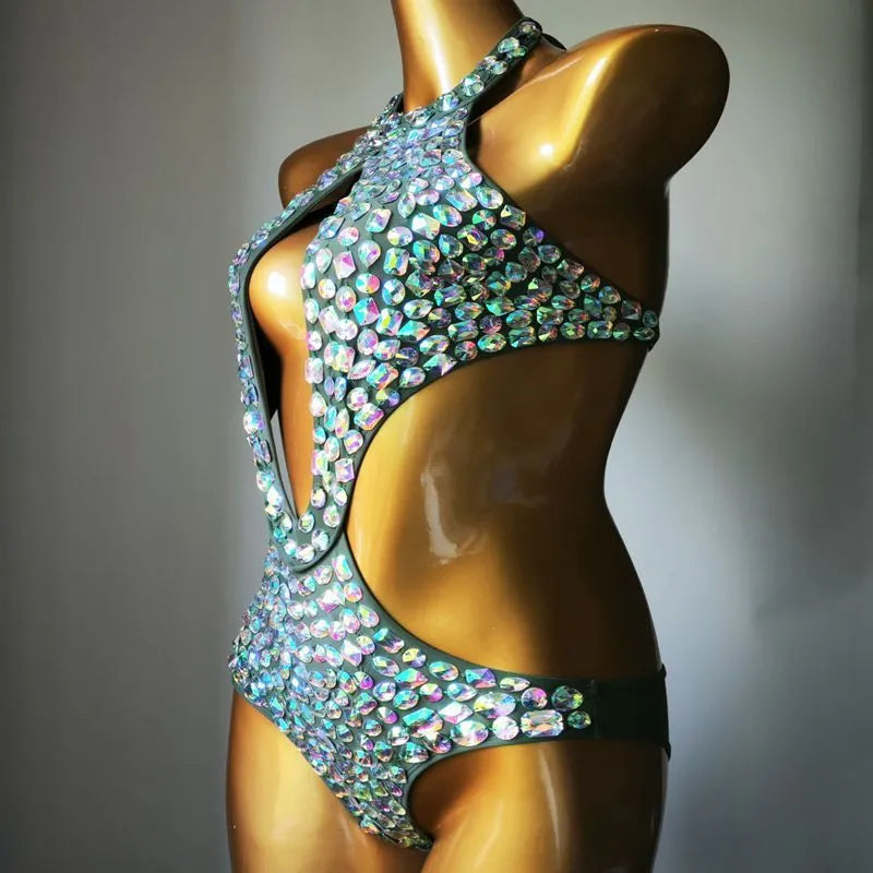 Women's one-piece mesh diamond pattern swimsuit in nylon fabric with polyester lining