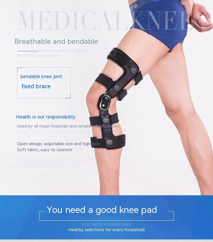 Black anterior ligament knee pad supporter with iron frame and brushed cloth surface