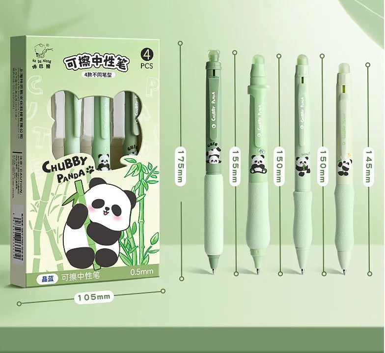 Erasable cartoon press gel pen with 0.5mm tip in various black and blue design options.
