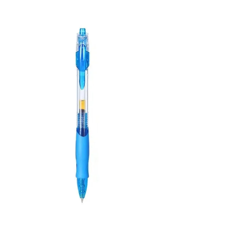 0.5mm gel pen in plastic barrel with black, blue, or red ink options