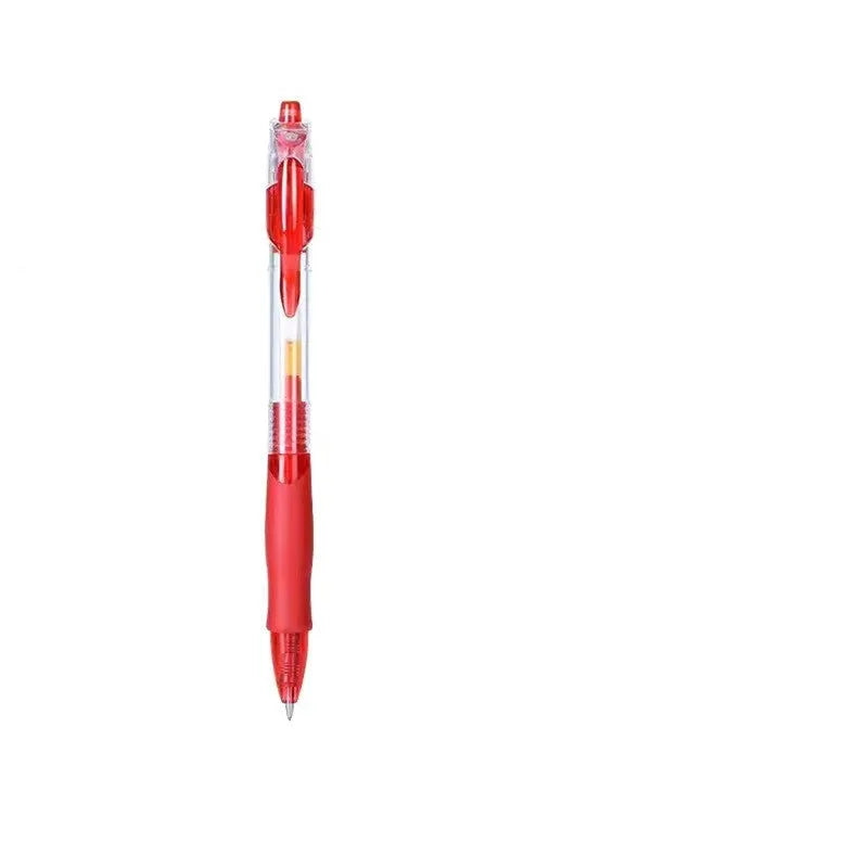 0.5mm gel pen in plastic barrel with black, blue, or red ink options