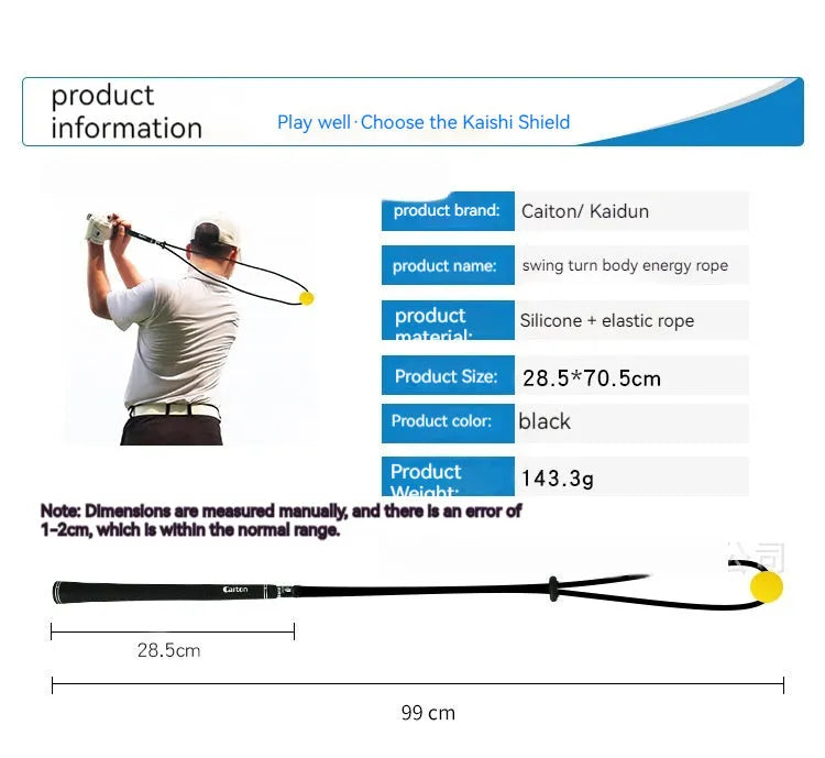 Black silicone elastic golf swing trainer rope for swing correction practice