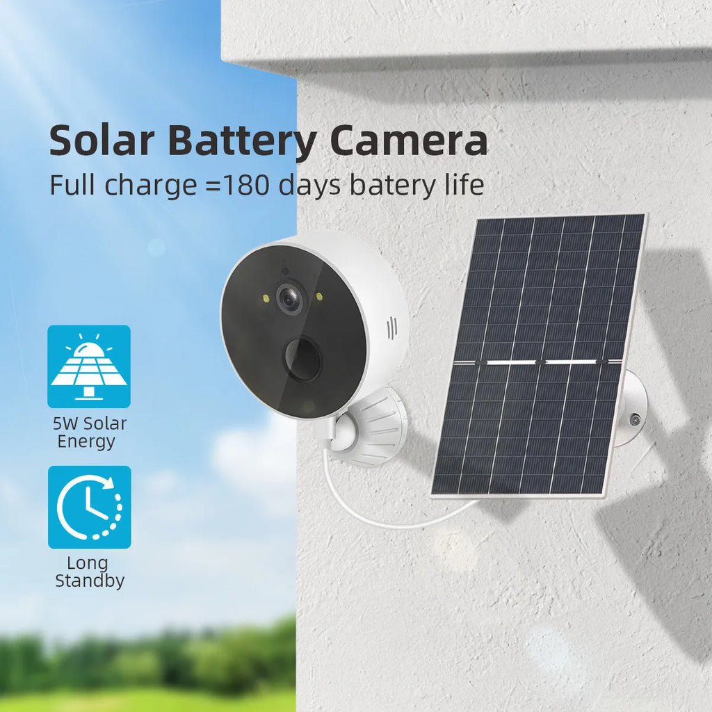 Solar-powered outdoor monitoring camera with solar panel for solar cell installations