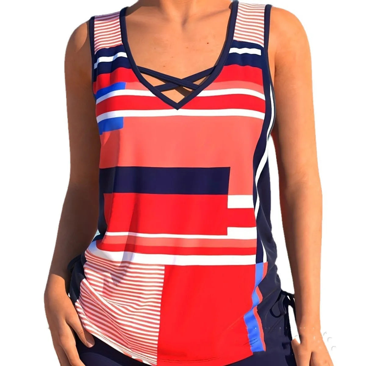 Women's split boxer swimsuit in printed design with separate top and shorts