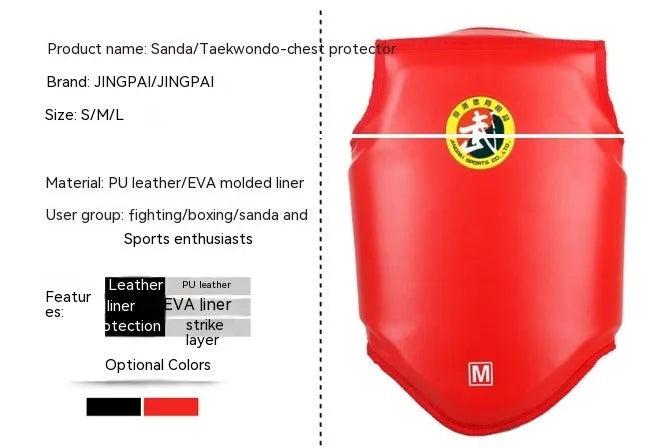 Red boxing chest protector armour for fighting training with one-piece PU construction