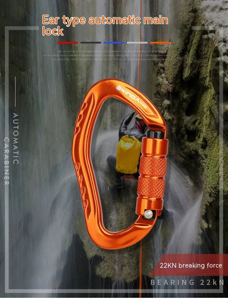 Climbing button carabiner with automatic master lock in multiple colour options for rock climbing equipment