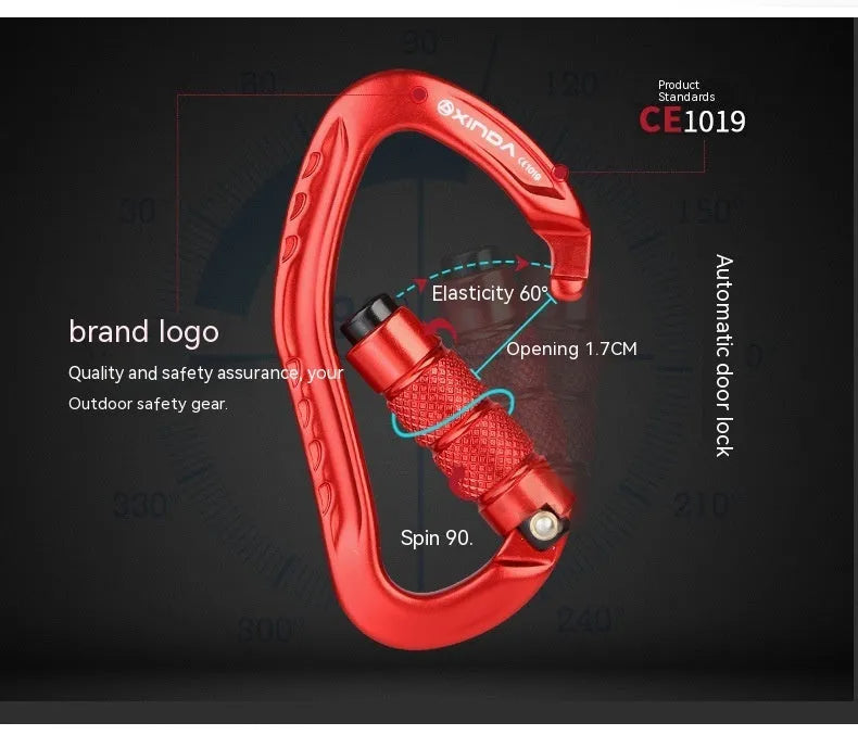 Climbing button carabiner with automatic master lock in multiple colour options for rock climbing equipment