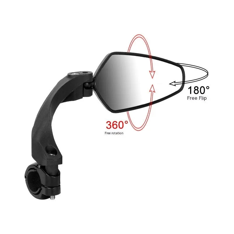 Mountain bicycle rearview mirror with rotatable black acrylic design