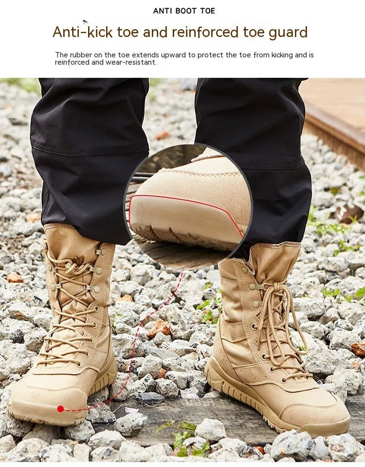 Yulong summer tactical desert combat boots in black or sand colour for outdoor climbing and hiking